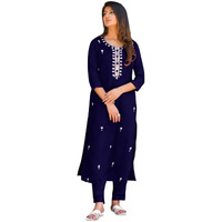 Fabnex Cotton Blend Regular Women Kurta Set (K-59-Navyblue-L_Navy Blue