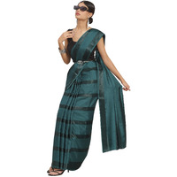 Ishin Women's Silk Blend Green Striped Saree With Blouse Piece