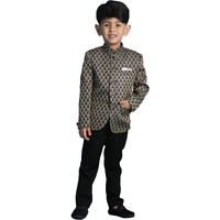 Jbn Creation Vastramay Boys' Navy Blue Jacquard Jodhpuri Bandhgala (B1394)