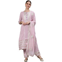 Ishin Women's Purple Gota Patti Embroidered A-Line Kurta Set With Trouser And Dupatta