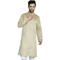 Jompers Men's Beige Woven Design Kurtas (Beige, Xl)