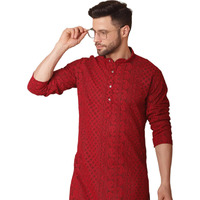 Jompers Men's Maroon Chikankari Embroidered Kurta Only (Maroon, Xxl)