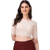 Oomph! Traditional Cotton Fabric Blouse For Women | Round Neck., Elbow Length Sleeves | Wedding & Festival Wear | Comfortable & Trendy Ethnic Wear | Readymade Blouse For Saree & Lehenga