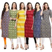 Pinkmint Women's Crepe Digital Print Straight Kurta Pack Of 6 [Cr-369-338-329-337-366-341-Xl]