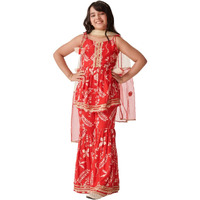 Pspeaches Girl's Cotton Rayon Sharara Set (Sha-Redslub-14-15Y_Red