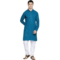 Jompers Peacock Chikankari Embroidered And Sequence Kurta Churidar Set For Men. (Peacock, L)