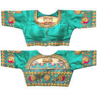 Pujia Mills Women's Malbari Phantom Silk Half Sleeve Blouse (Handwork Blouse Gajari P_Rama_42)