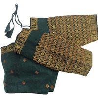 Pujia Mills Women's Readymade Blouse Embroidery Multi Coding Gold Thread Indian Ethnic Designer Stitched Half Sleeve Women's Readymade Bottle Green Color Saree Blouse For Women For Saree Lehenga Choli