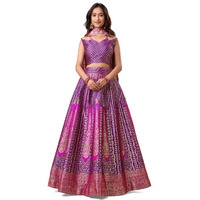 Purvaja Women's Jacquard Semi-Stitched Lehenga Choli (Lihaaz-Wine_Wine_Free Size)