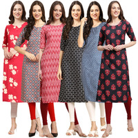 Pinkmint Women's Crepe Digital Print Straight Kurta(Pack Of 6)[Qv-380-372-328-362-367-345-L]