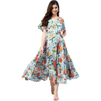 Rare Women Fit And Flare Casual Multi Colour Calf Length Floral Dress, Small