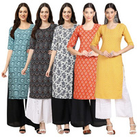 Pinkmint Women's Crepe Digital Print Straight Kurta [Pack Of 5](Sv-378-373-357-354-350-L)