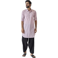 See Designs Men Spread Collar Baby Pink Regular Pure Cotton Pathani Full Sleeve Kurta With Black Salwar - Sd2Mpkt_114204S