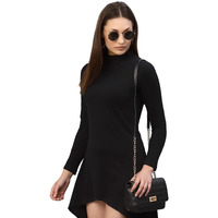 Rigo Women Black High-Low Full Sleeve Round Neck Dress