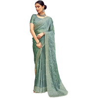 Satrani Women's Georgette Zari Work Embroidery Saree With Unstitched Blouse Piece (3606S327N_Dull Green)