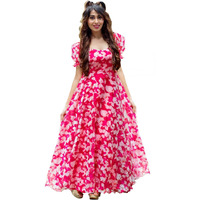 Sugathari Georgette Women Flare Calf Length Gown Dress For Women (Gown Dress2 39 Pink Xxl)