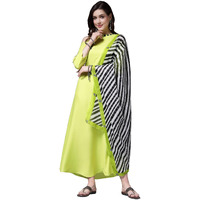 Stylum Women's Solid Rayon A-Line Kurta With Dupatta (Kdgreencolder40_Lime Green, L)