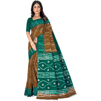 Tamaira Fashion Women's Shibori Bandhani Printed Pure Cotton Mulmul Saree Without Blouse Piece(2512_Beige&Seagreen)