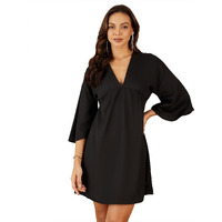 Rare Women's Polyester A-Line Above The Knee Dress (Ep8090_Black