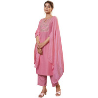 Sanisa Women's Chinnon Embroidery Straight Kurta With Pant And Dupatta Set (180Kbd1923N-L_Pink)