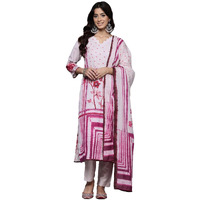 Varanga Women Pink Floral Printed French Knot Thread Embroidered Kurta With Bottom And Dupatta