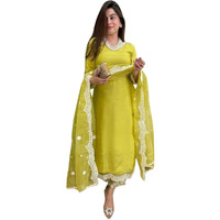 Shiv Textiles Women's Yellow Raw Silkand Embroidery Kurta Pant Set For Women(Jd-Kamya-Yellow-S)