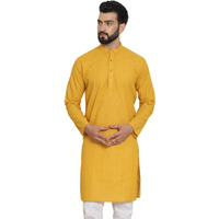 Sojanya (Since 1958 Men's Cotton Thread Embroidered Mustard Long Kurta