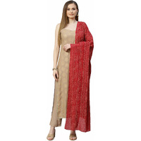 Stylum Women's Gold Print Rayon Straight Kurta Pant Dupatta Set (Kpdbeigelotus42_Beige, Xl)