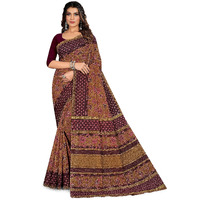 Tamaira Fashion Women's Plain Weave Floral Print Pure Cotton Saree Without Blouse Piece(11147_Beige&Dustypink_)