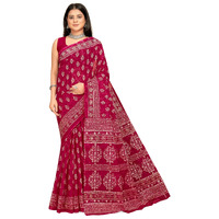 Tamaira Fashion Women's Jaipuri Hand Block Printed Pure Cotton Mulmul Saree Without Blouse Piece(2462_Ranipink)