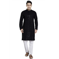 Divisive Men's Sequince Embroidered Cotton Blend Slim Fit Kurta Pyjama Set (Dkrt25_M_Black)