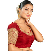 Vihu Fashion Women's Readymade Blouse Embroidery Multi Coding Dull Golden Sequence Work Indian Ethnic Designer Stitched Readymade Saree Half Sleeve Red Blouse For Women For Saree Lehenga Choli
