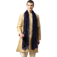 Weavers Villa Net Floral Navy Blue Net Embroided Dupatta For Men (2.20 Mtrs)