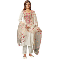 Womanista Women's Floral Embroidered Cotton Blend Kurta With Trousers & Dupatta(Kurtaset_1120_S), Kurta Trouser With Dupatta Set