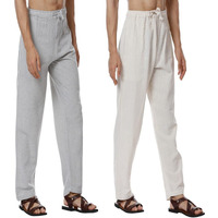 Digital Shopee Men's Eco-Friendly Cotton Pyjama Pack Of 2 | Cream + Melange Grey | 32-40Inches