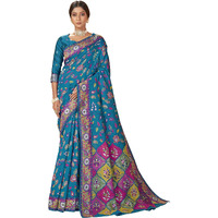 Glory Sarees Women's Kashmiri Pashmina Silk Woven Saree With Blouse Piece (Heritage_Silk112_Firozi)