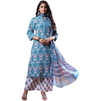 Greciilooks Womens Cotton Blend Casual Regular Fit Kurta Set (Turquoise, Small)