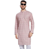 Divisive Men's Thread Embroidered Cotton Blend Only Slim Fit Kurta (Dkrt804_L_Off White - Pink)
