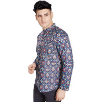 Divisive Men's Pure Cotton Relaxed Fit Printed Short Kurta (Dkrt441_Xl_Dark Blue)