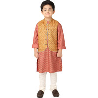Fabindia Kids Tussur Ghicha Printed Nehru Jacket Silk_4-6Y
