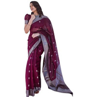 Flosive Silk Women's Mix Color & Golden Kanjivaram Wedding Saree With Blouse (Dark Maroon)