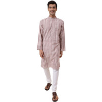 Fabindia Men's Cotton Printed Comfort Fit Kurta (1032008Natural- White-Maroon