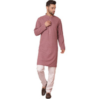 Jompers Men's Magenta Embroidered And Sequence Kurta With Pyjama. (Magenta, Xl)