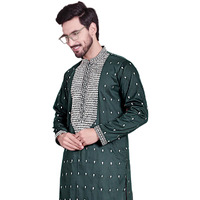 Jompers Mens Sequins Embroidered Kurtas (Olive, Xl)
