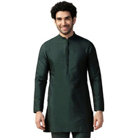 Kisah Men's Kurta, Bottle Green Cotton Blend, Solid Regular Fit Mandarin Collar Long Sleeves (42)