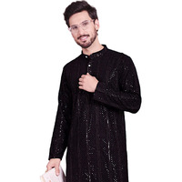 Jompers Men's Sequins Chikankari Embroidered Kurtas (Black, Xl)