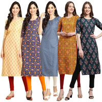 Pinkmint Elegant Printed Crepe Kurti's For Women's (Pack Of 5)