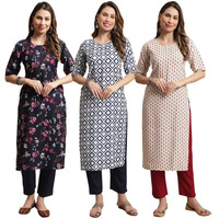 Pinkmint Straight Crepe Kurta & Pant For Women Ethnic Kurta Set For Women (Pack Of 3)