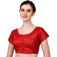 Pujia Mills Women's Silk Solid Short Sleeve Blouse (Kajal 3 Blouse_Red_38)