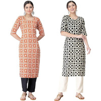Pinkmint Kurta Set For Women Rayon Printed Stylish Neck Kurti With Pant Set (Pack Of 2)